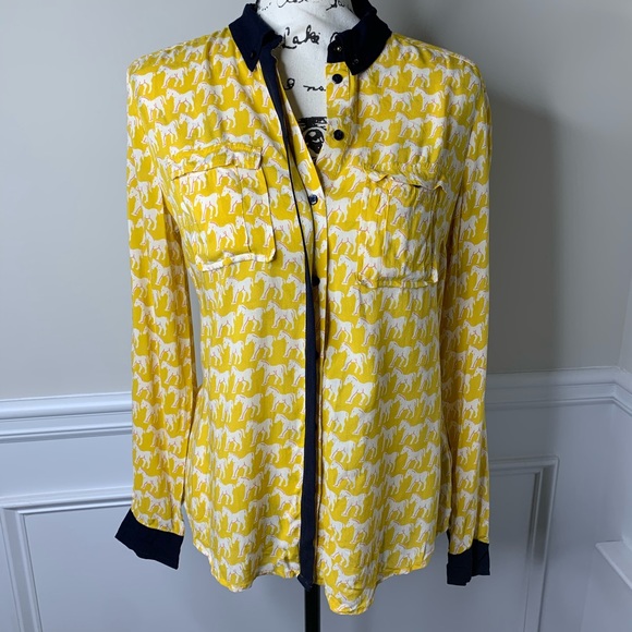 Anthropologie Maeve yellow horse button front top - Picture 1 of 8